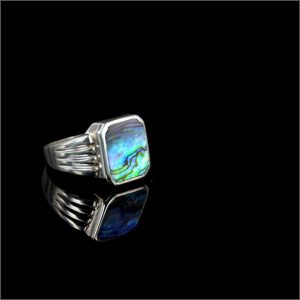 Silver ring with large square paua
